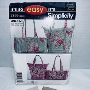 Simplicity It's So Easy 2399 Quilted Bags Purse Reusable Shopping Tote Uncut